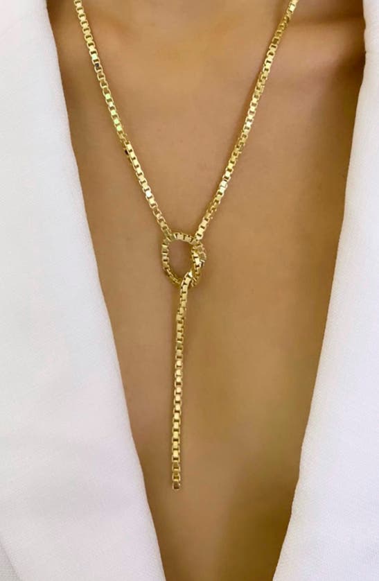 Shop Jennifer Zeuner Rima Box Chain Lariat Necklace In Yellow Gold