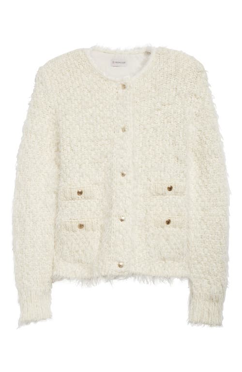 Moncler Fuzzy Wool Blend Knit & Quilted Down Cardigan In Silk White