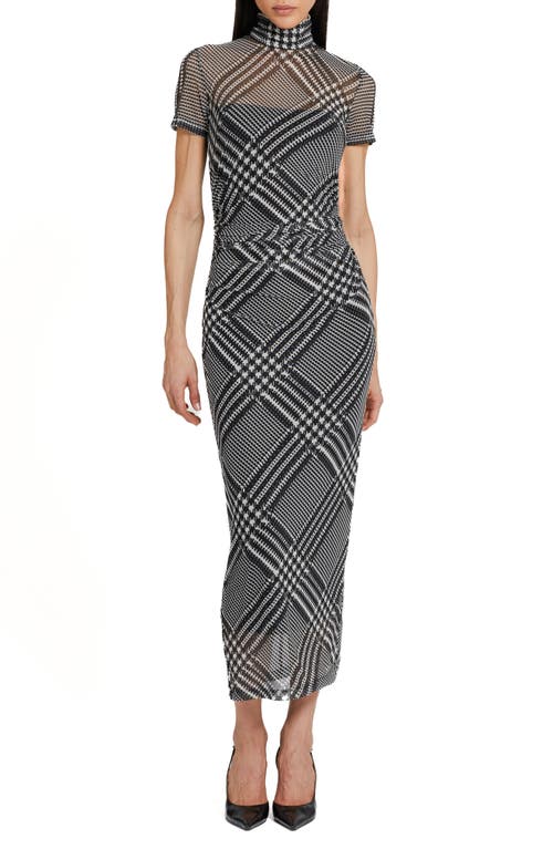 Dominique Plaid Mesh Dress in Houndstooth Plaid