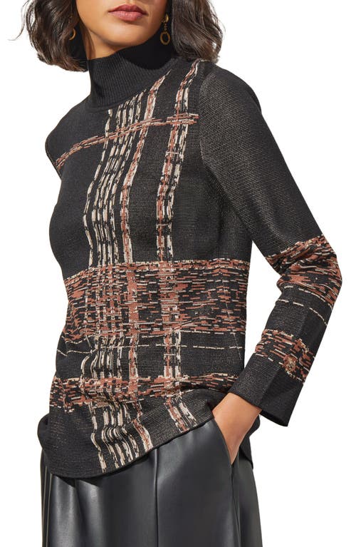 Shop Ming Wang Mock Neck Jacquard Tunic In Black/chestnut/ivory