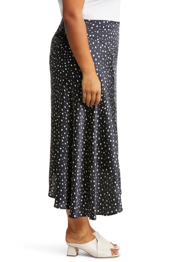 Vince Polka Dot Draped Charmeuse Skirt In Deep Marine