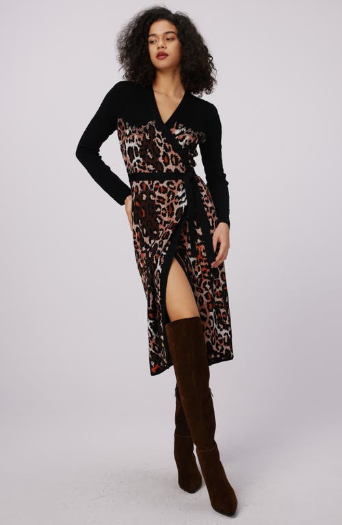 Shop Dvf Savannah Leopard Print Jacquard Long Sleeve Wrap Sweater Dress In Jungle Cat Sm/black