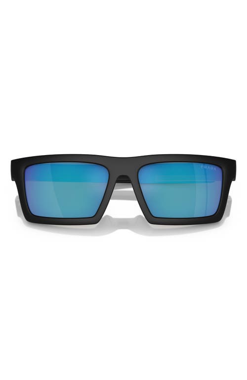 55mm Rectangular Sunglasses in Black/Green Blue