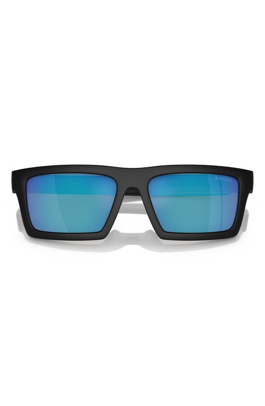 Prada 55mm Rectangular Sunglasses In Black/ Green Blue