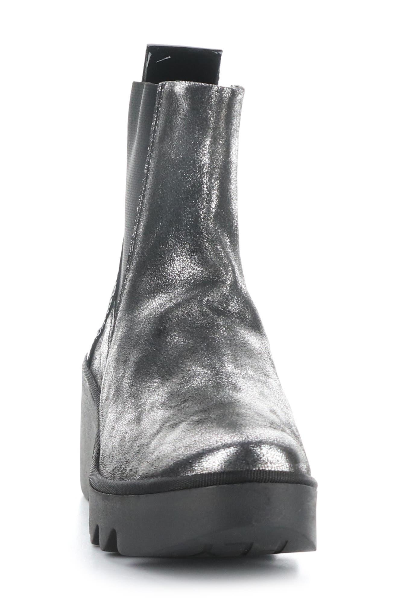 Fly London Fly Long Bagu Wedge Chelsea Boot in Silver Black Smart Closet