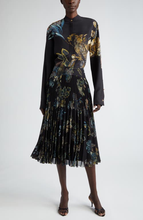 Shop Jason Wu Collection Forest Print Pleated Chiffon Skirt In Black/multi