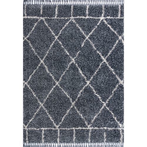 Jonathan Y Mercer Shag Plush Tassel Moroccan Geometric Area Rug In Blue/cream