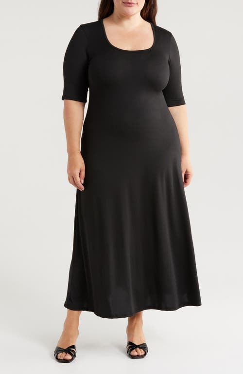 Shop 24seven Comfort Apparel Scoop Neck Jersey Maxi Dress In Black