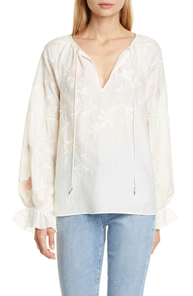 Palais de Tokyo Cotton & Silk Peasant Top, Main, color, SORBET