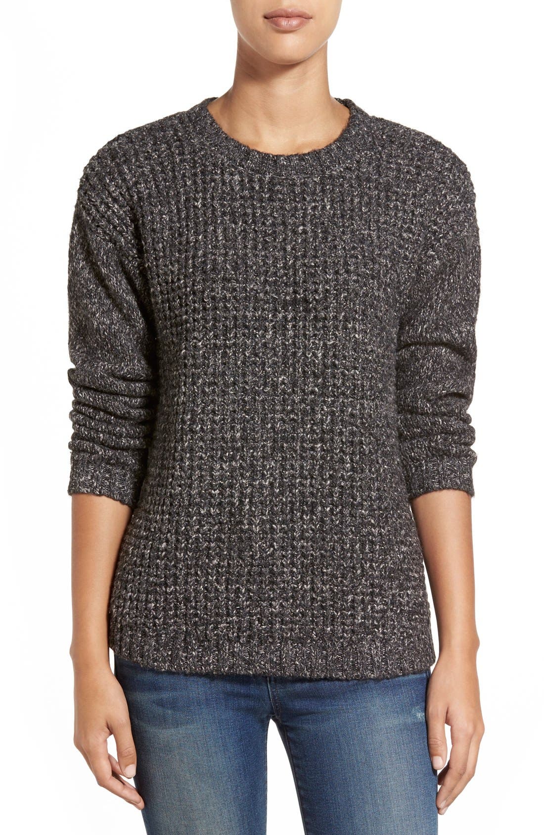 kensie Pleat Back Panel Mixed Media Sweater Nordstrom