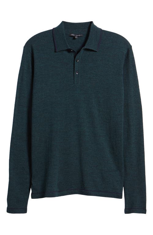 Shop Robert Barakett Roman Long Sleeve Merino Wool Sweater Polo In Deep Green