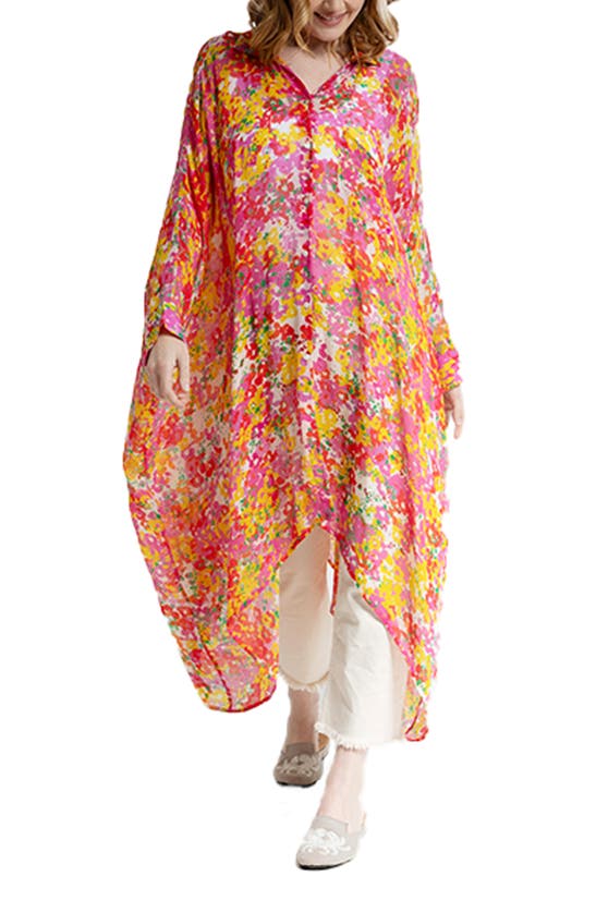 Saachi Floral Print Cover-up Kaftan In Pink Combo