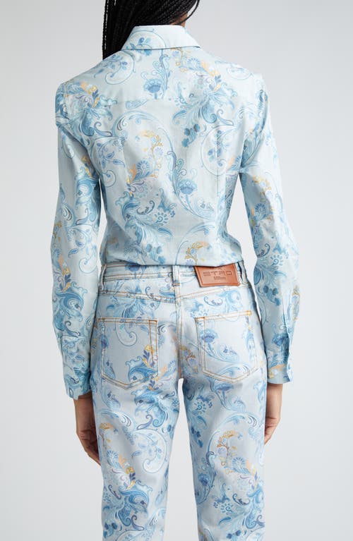 Shop Etro Paisley Print Cotton & Silk Button-up Shirt In Blue Multi