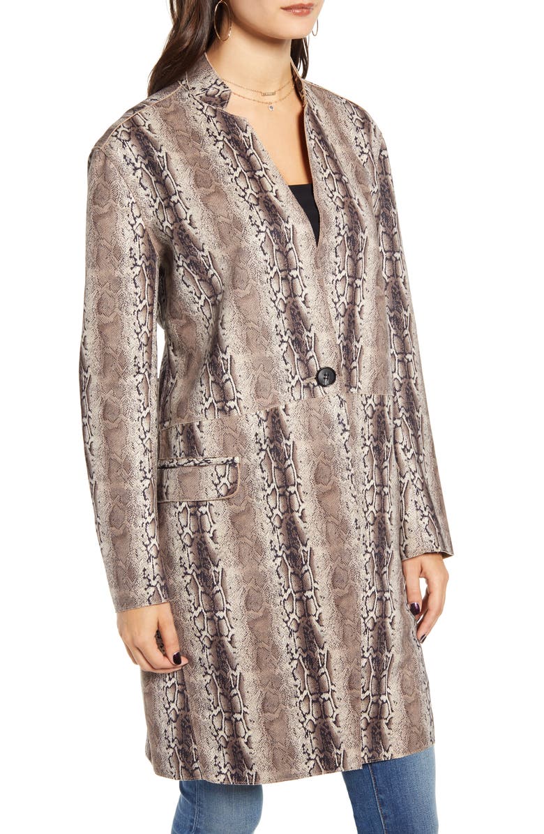 BLANKNYC Snake Print Long Faux Leather Coat, Alternate, color, SNAKE CHARMER