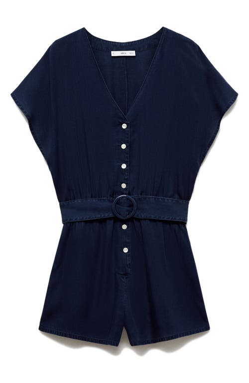 Shop Mango Belted Romper In Dark Blue