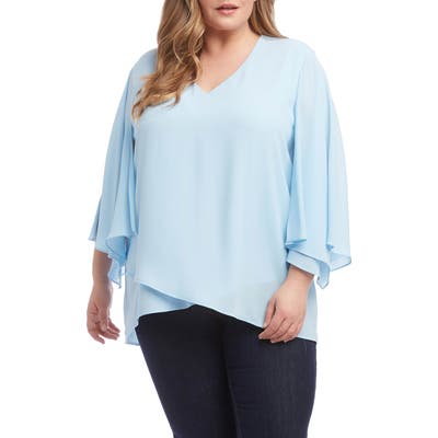 Plus Size Karen Kane Angel Sleeve Crossover Top, Blue