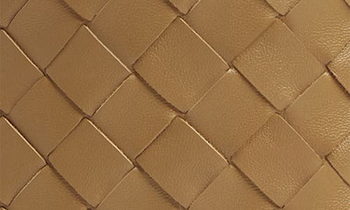 Shop Bottega Veneta Candy Wallace Intrecciato Handheld Pouch In Dark Praline-gold