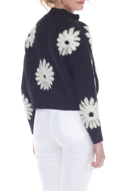 Rain And Rose Flower Pop Zip Cardigan In Black