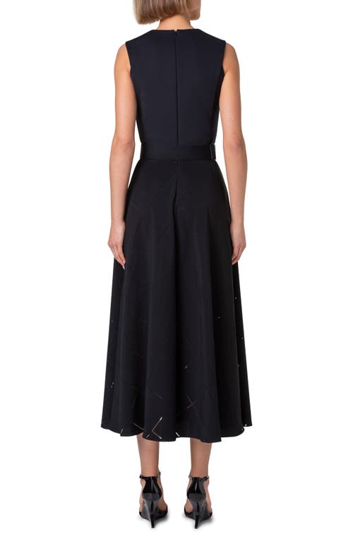 Akris Punto Mixed Media Windowpane Check Belted Midi Dress In Black