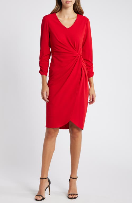 Tahari ASL Side Knot Crepe Dress in Rouge 