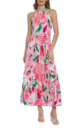 Shop Maggy London High Neck Maxi Dress In Raspberry Rose/flamingo