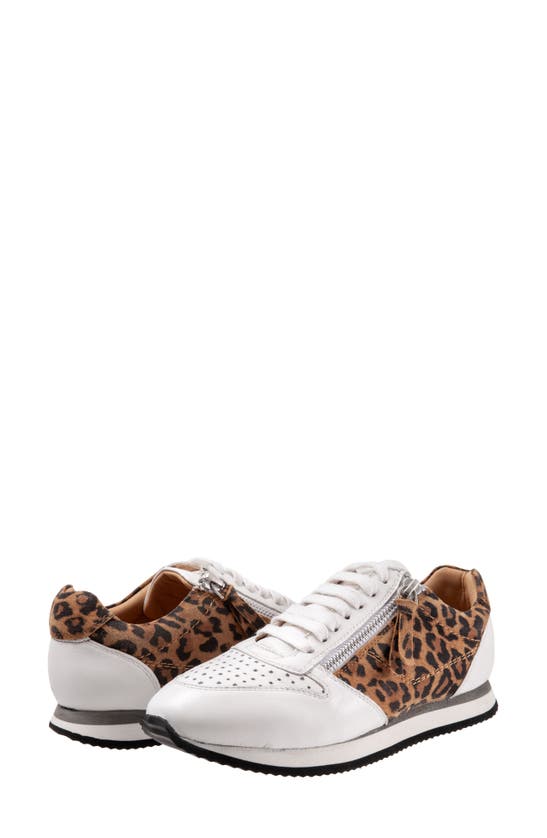 Shop Trotters Infinity Leather Sneaker In White Tan Cheetah