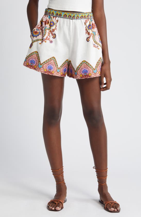 Shop Cleobella Malcom Placed Print Cotton & Linen Shorts In Lagos Print