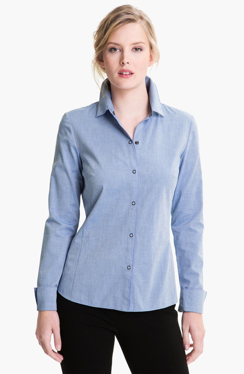Lafayette 148 New York Snap Front Oxford Blouse | Nordstrom