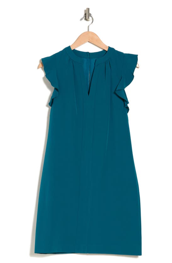Vince Camuto V-neck Sleeveless Ruffle Trim Dress In Dk Teal | ModeSens