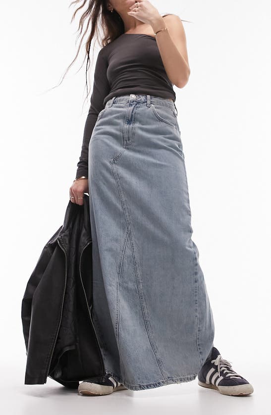 Shop Topshop Denim Maxi Skirt In Light Blue