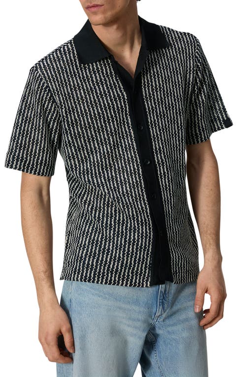rag & bone Payton Short Sleeve Knit Button-Up Shirt Black Multi at Nordstrom,