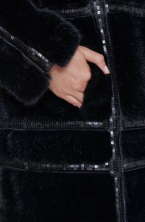 Shop Karl Lagerfeld Paris Sequin Detail Faux Fur Coat In Black