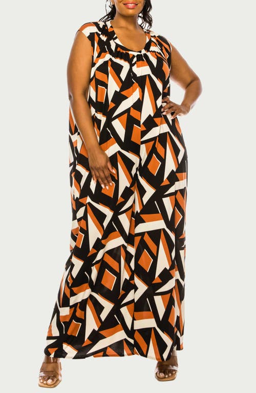 L I V D Makayla Printed Sleeveless Wide Leg Jumpsuit In Rust Black