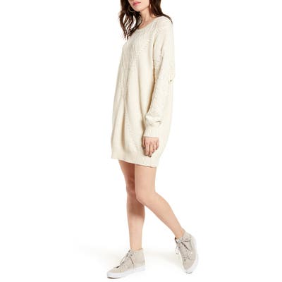 Roxy Snow Day Long Sleeve Sweater Dress, Beige
