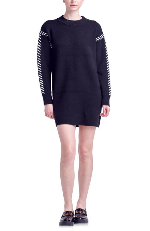 English Factory Whipstitch Long Sleeve Sweater Minidress in Black/Ivory at Nordstrom, Size Medium
