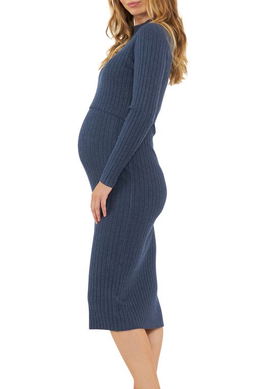 Shop Ripe Maternity Nella Rib Long Sleeve Maternity/nursing Dress In Denim Marle