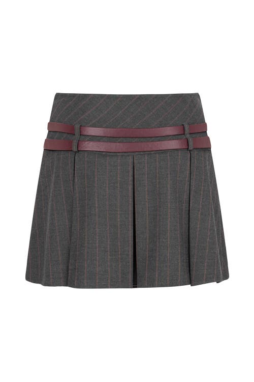 Shop Nocturne Double Belted Pleated Mini Skirt In Grey