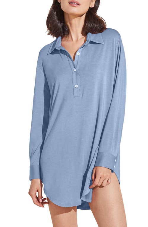 Shop Eberjey Gisele Long Sleeve Sleep Shirt In Wedgewood Blue/ivory