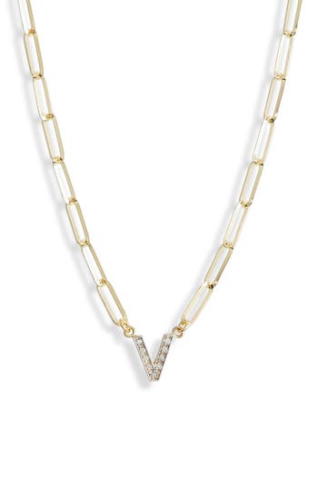 Meshmerise Diamond Initial Charm Paper Clip Chain Necklace In Yellow-v