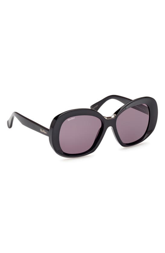 Shop Max Mara Edna 55mm Round Sunglasses In Shiny Black / Smoke
