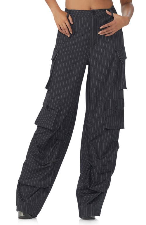 Parker Pinstripe Wide Leg Cargo Pants in Charcoal White Pinstripe