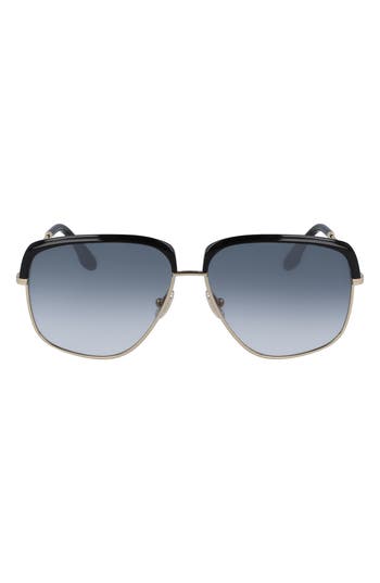 Shop Victoria Beckham 59mm Semi Rimless Sunglasses In Gold/black