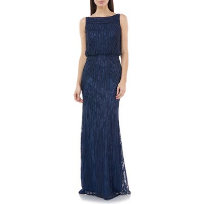 Js Collections Embellished Sleeveless Blouson Mermaid Gown, Blue