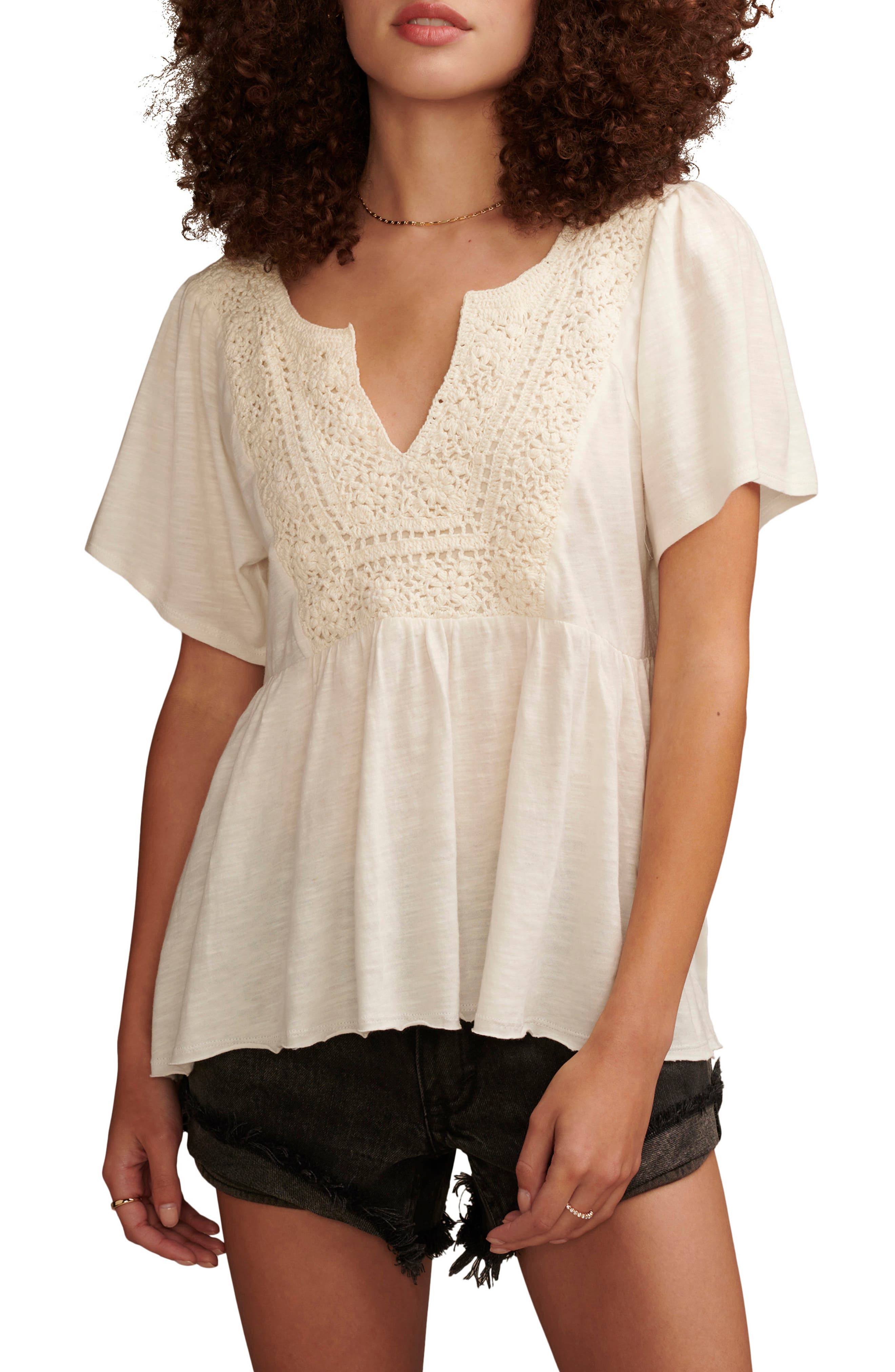 lucky brand embroidered yoke top