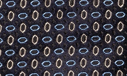 Shop Eton Neat Geometric Pattern Silk Tie In Navy