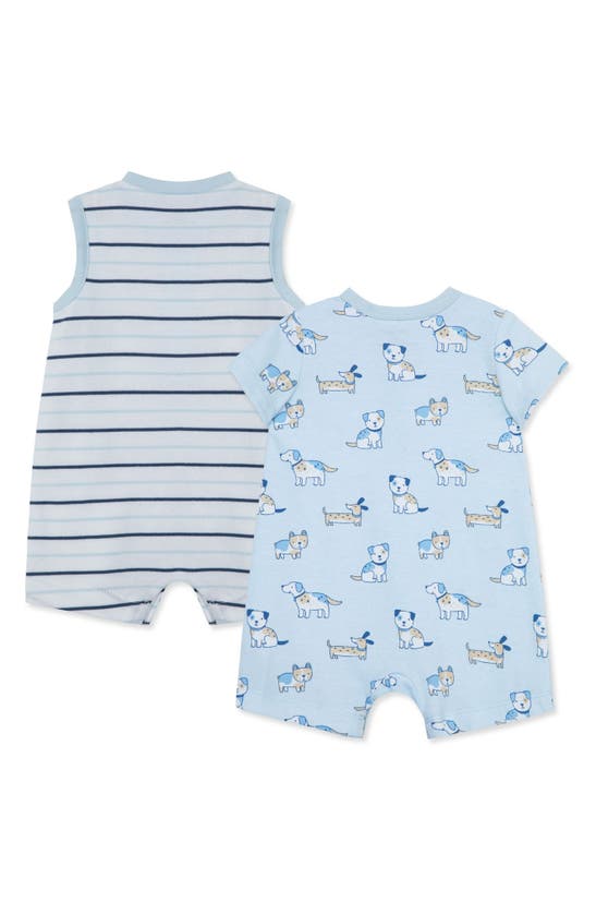 Shop Little Me Puppies Assorted 2-pack Cotton Rompers In Blue