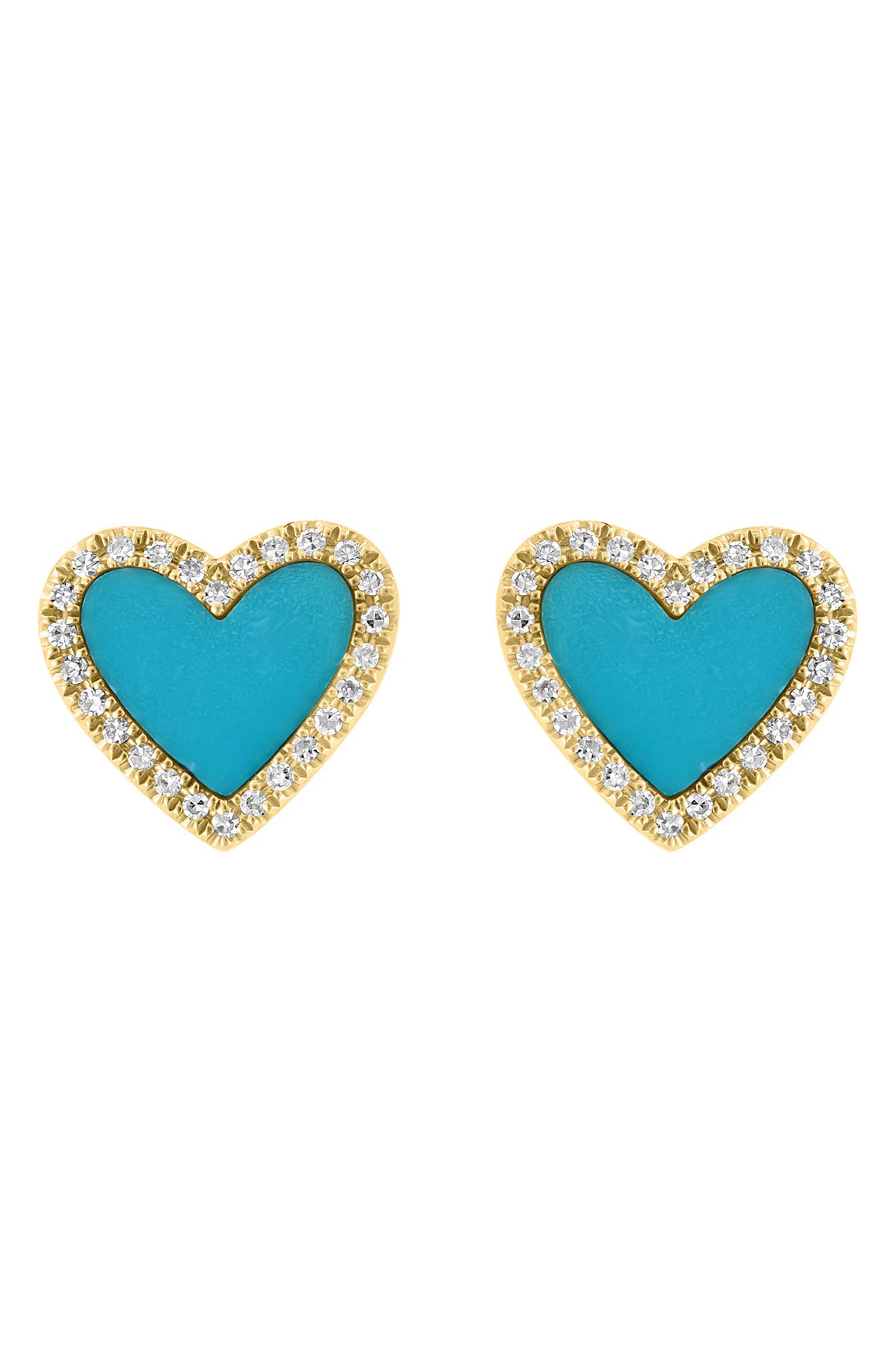 EFFY 14K Yellow Gold Diamond Turquoise Heart Stud Earrings 0.15 ctw