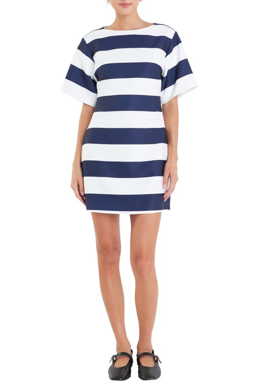 Shop English Factory Wide Stripe Minidress In Off White/navy