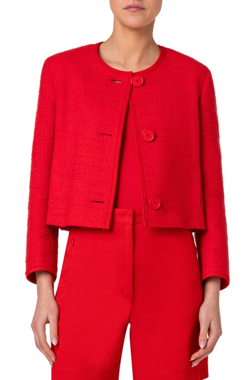 Tweed & Denim Crop Jacket in Red
