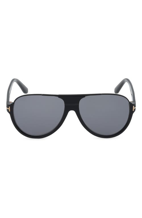 Shop Tom Ford Dimitry 59mm Polarized Aviator Sunglasses In Shiny Black/smoke